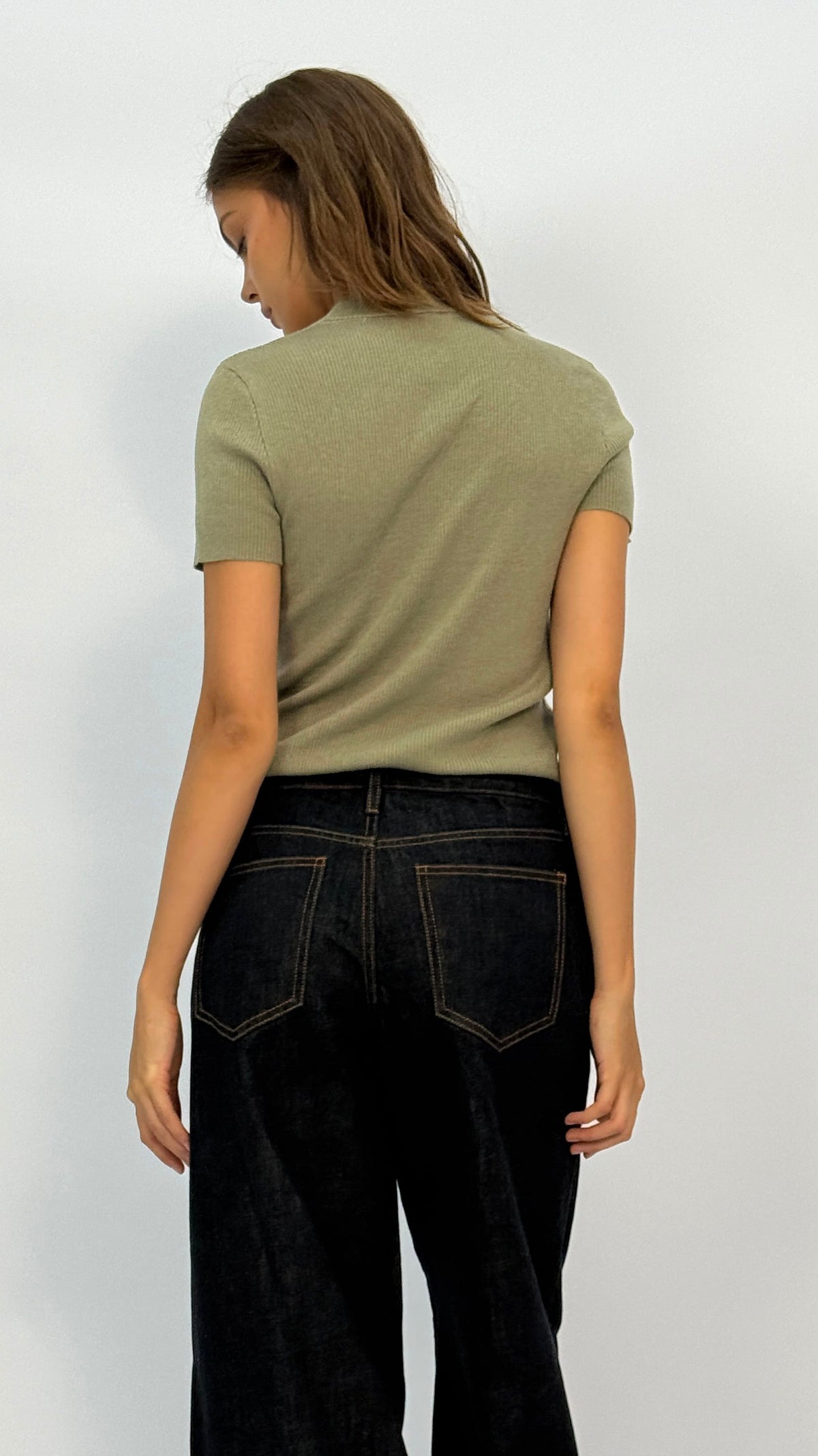 Mona Olive Mock-neck Ribbed Top