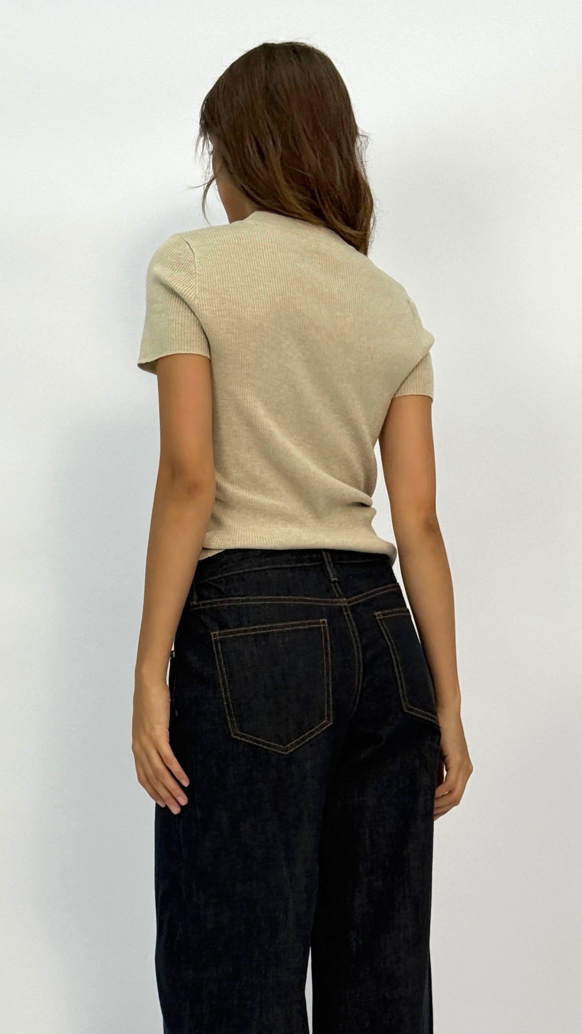 Elsa Heather Oat Mock-Neck Ribbed Top