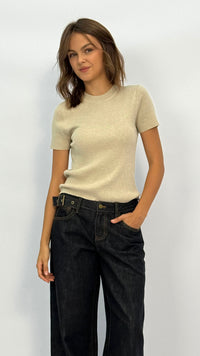 Elsa Heather Oat Mock-Neck Ribbed Top