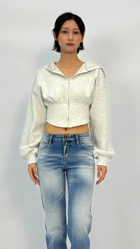 Dani Grey Cropped Zip Up Hoodie