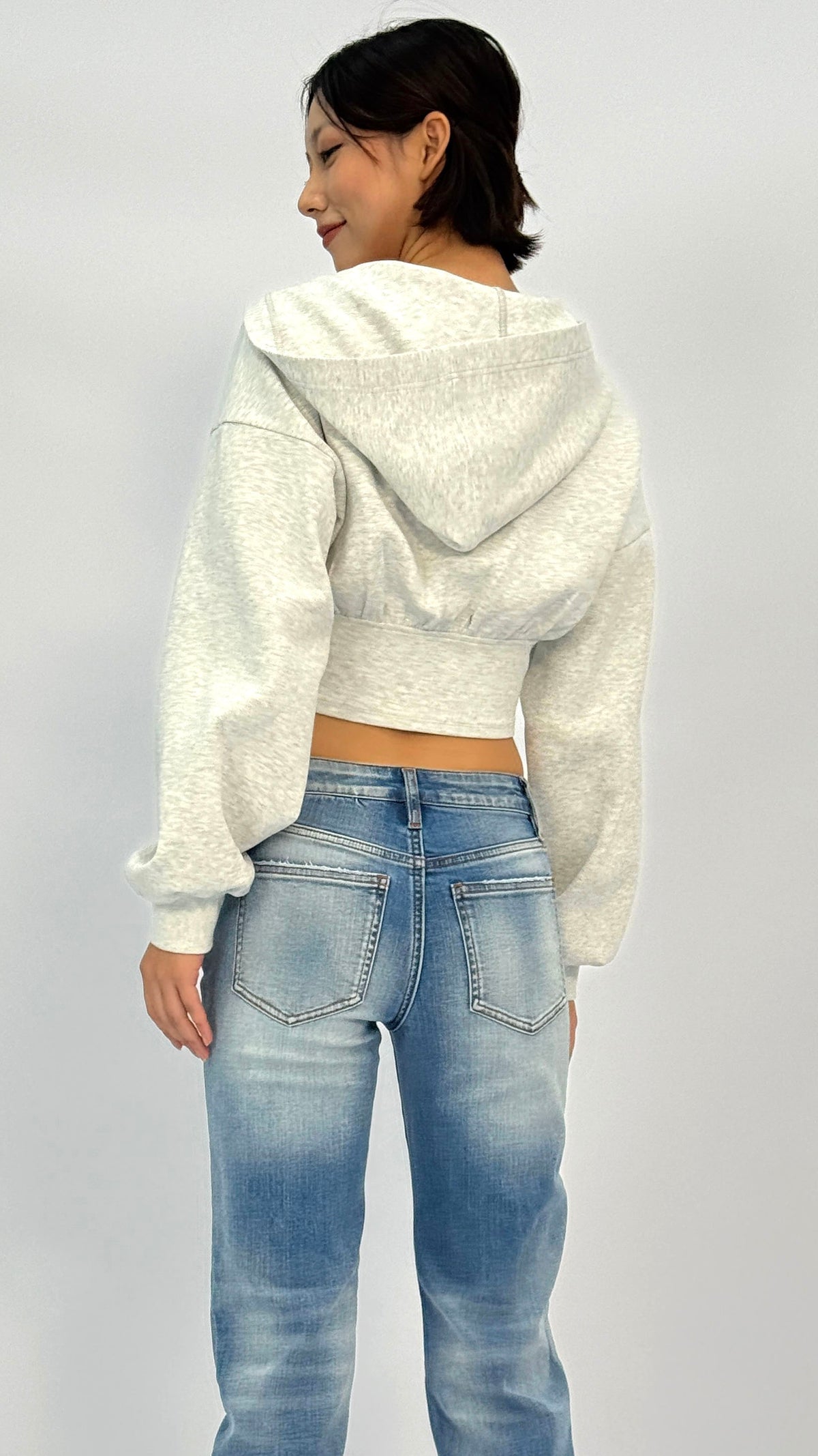 Dani Grey Cropped Zip Up Hoodie