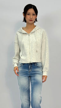 Luna Light Heather Grey Cropped Front Zip Hoodie