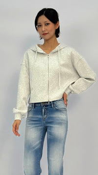 Luna Light Heather Grey Cropped Front Zip Hoodie