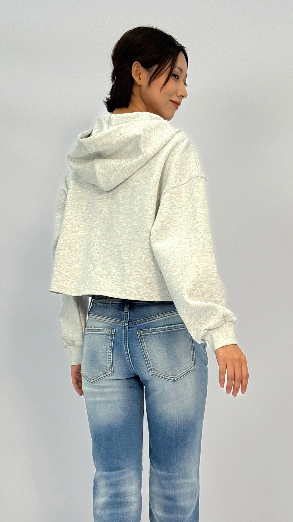 Luna Light Heather Grey Cropped Front Zip Hoodie