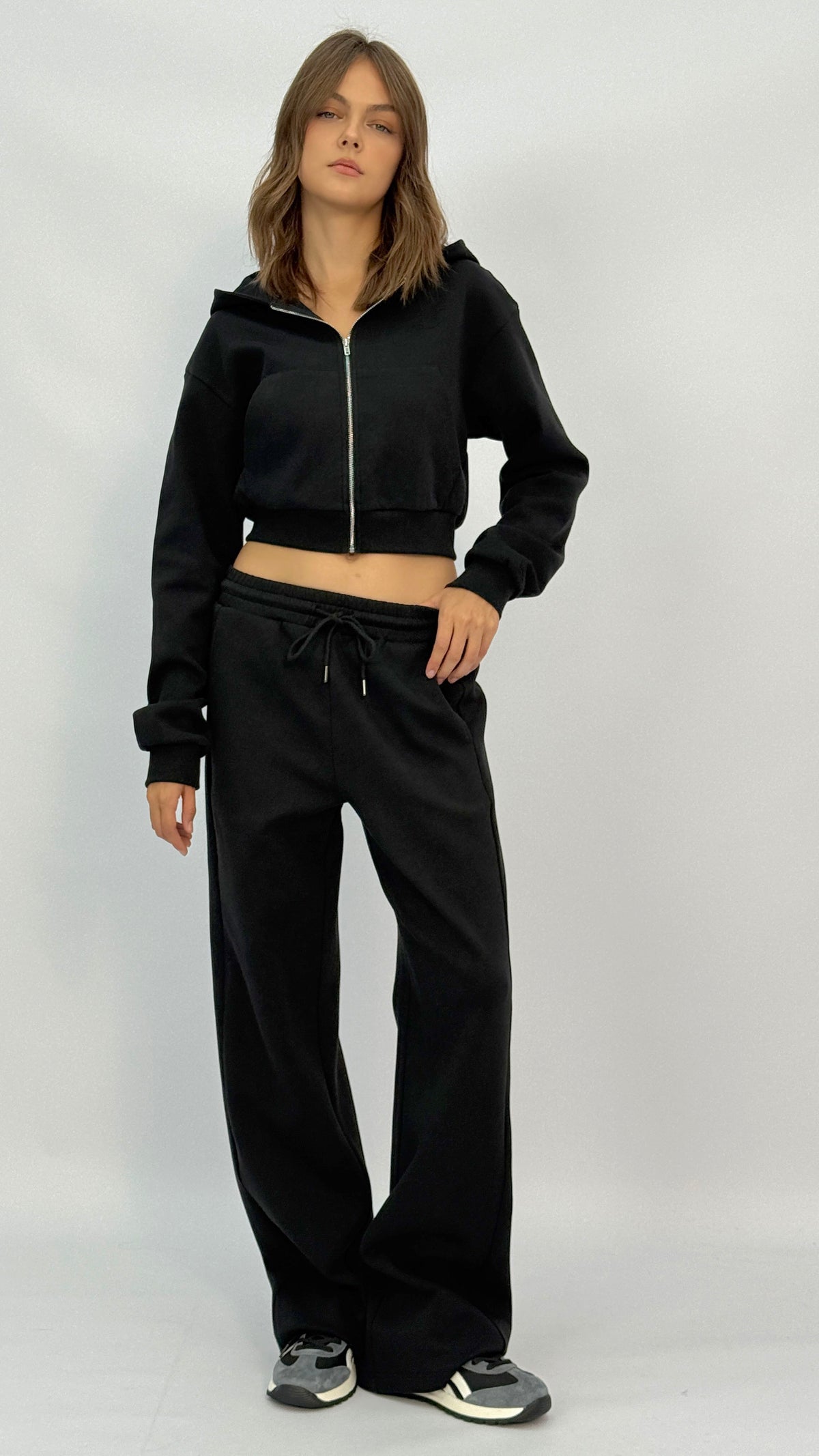 Black Drawstring Wide Leg Sweatpants