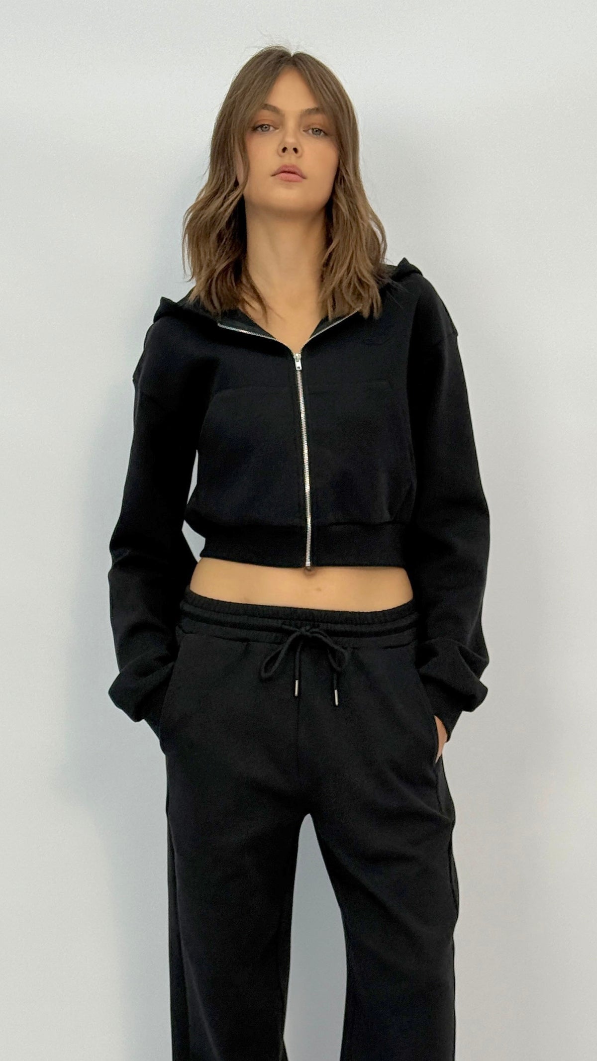 Kiki Black Cropped Zip Up Hoodie