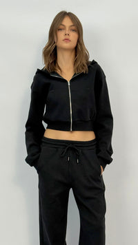 Kiki Black Cropped Zip Up Hoodie