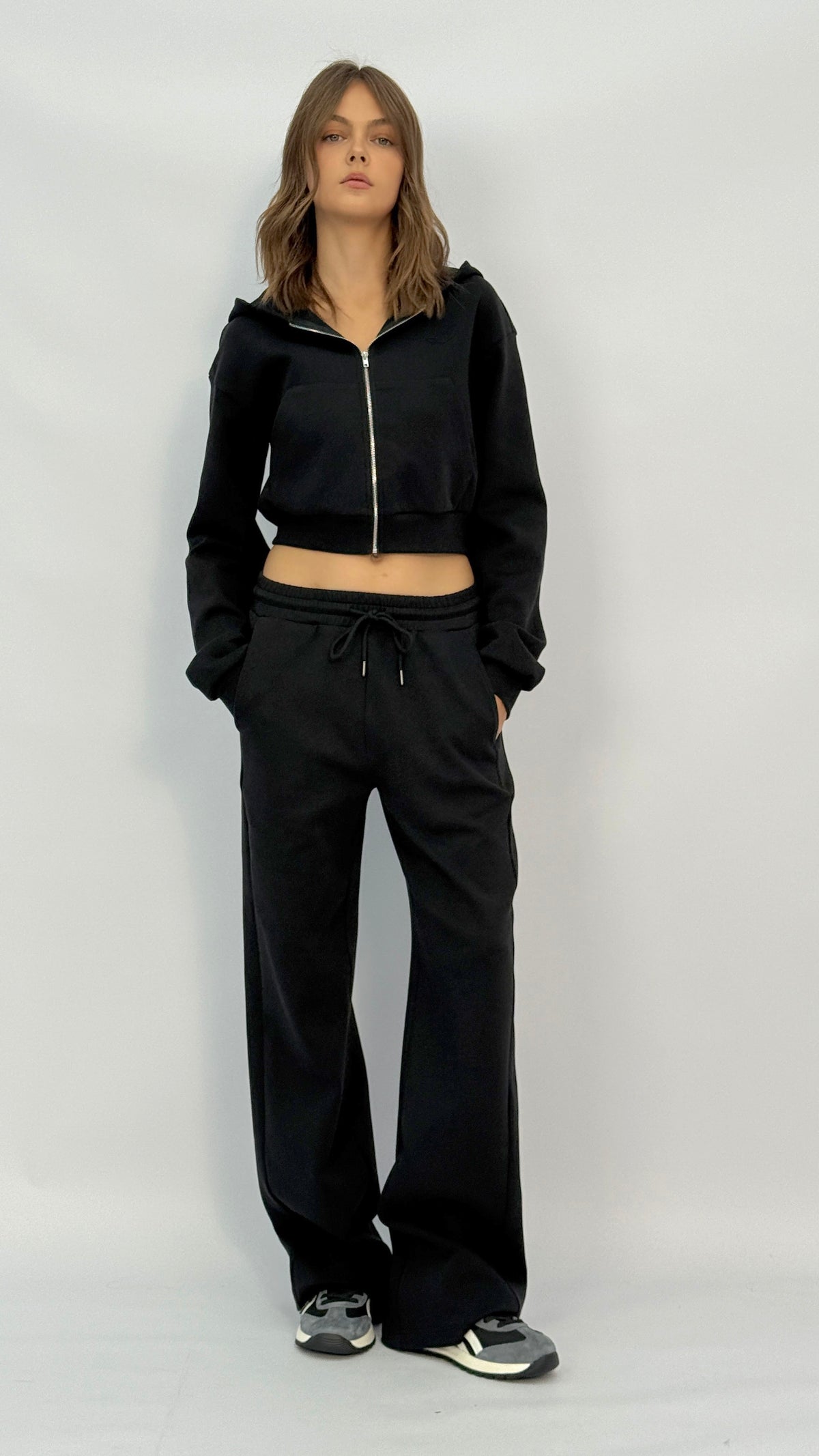 Black Drawstring Wide Leg Sweatpants