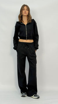 Black Drawstring Wide Leg Sweatpants