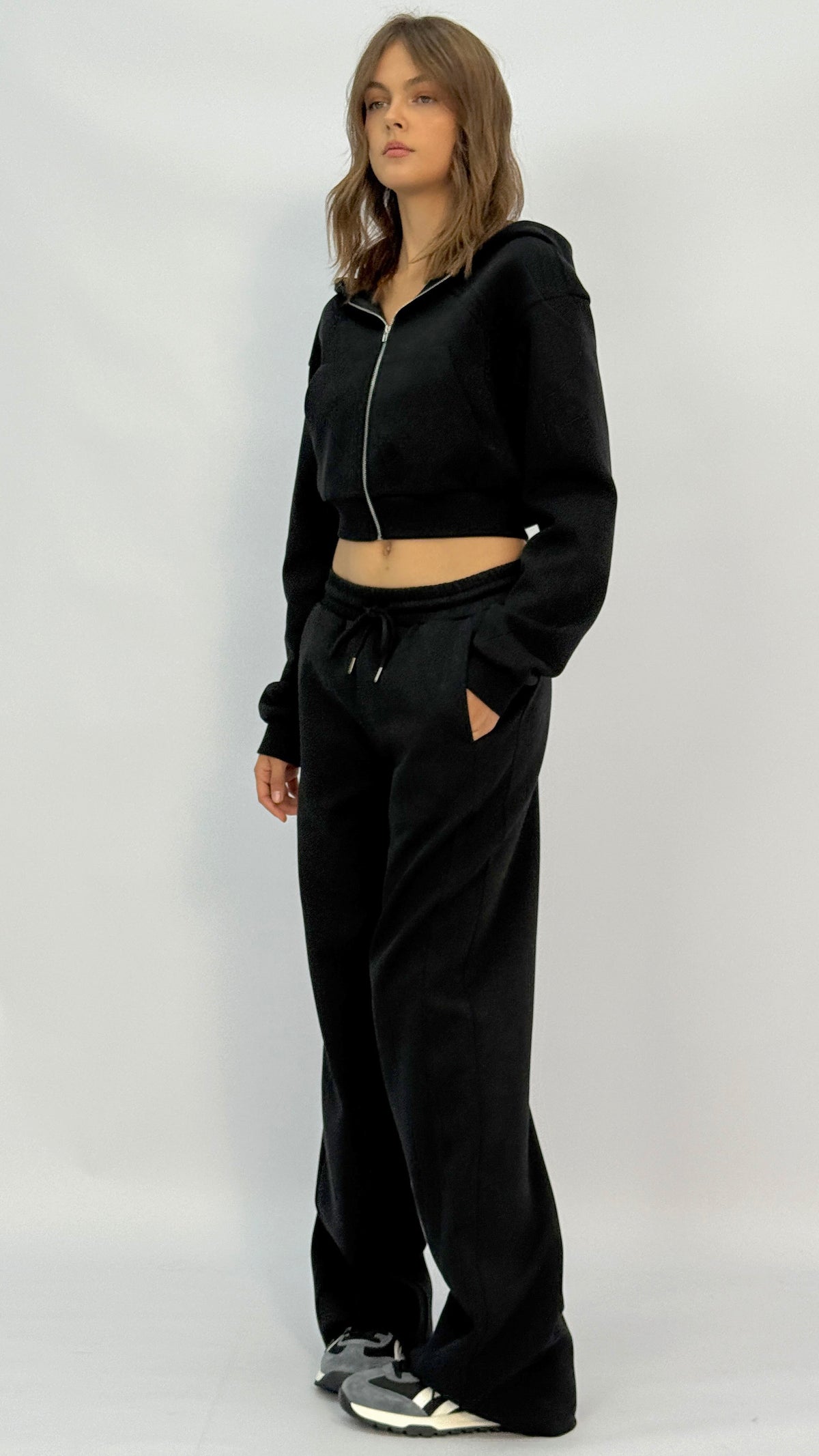 Black Drawstring Wide Leg Sweatpants
