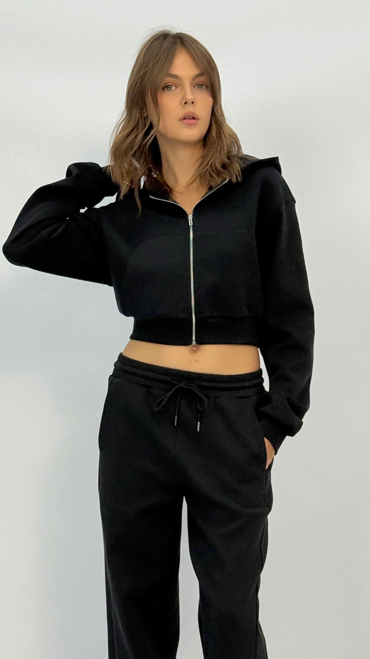 Kiki Black Cropped Zip Up Hoodie