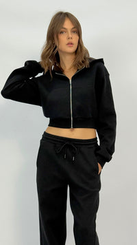 Kiki Black Cropped Zip Up Hoodie