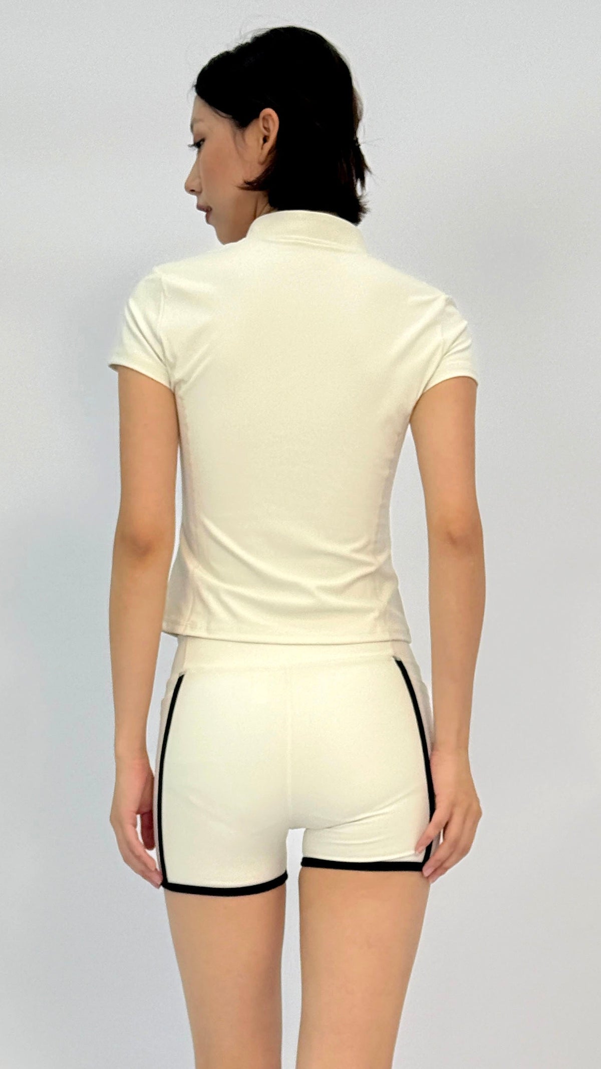 Becca Cream Quarter-Zip Short Sleeve Top