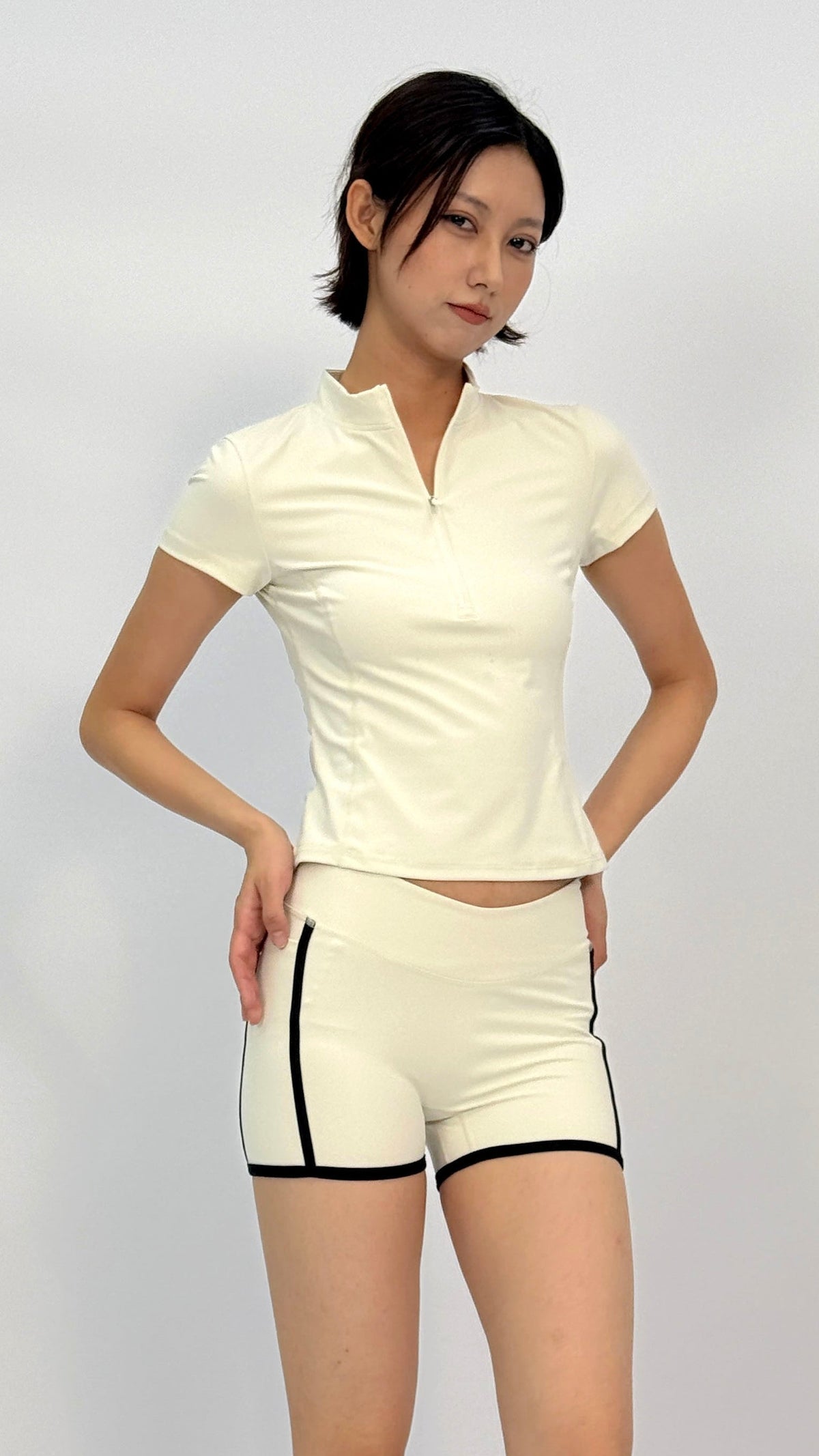 Eve Cream Contrast Trim Shorts