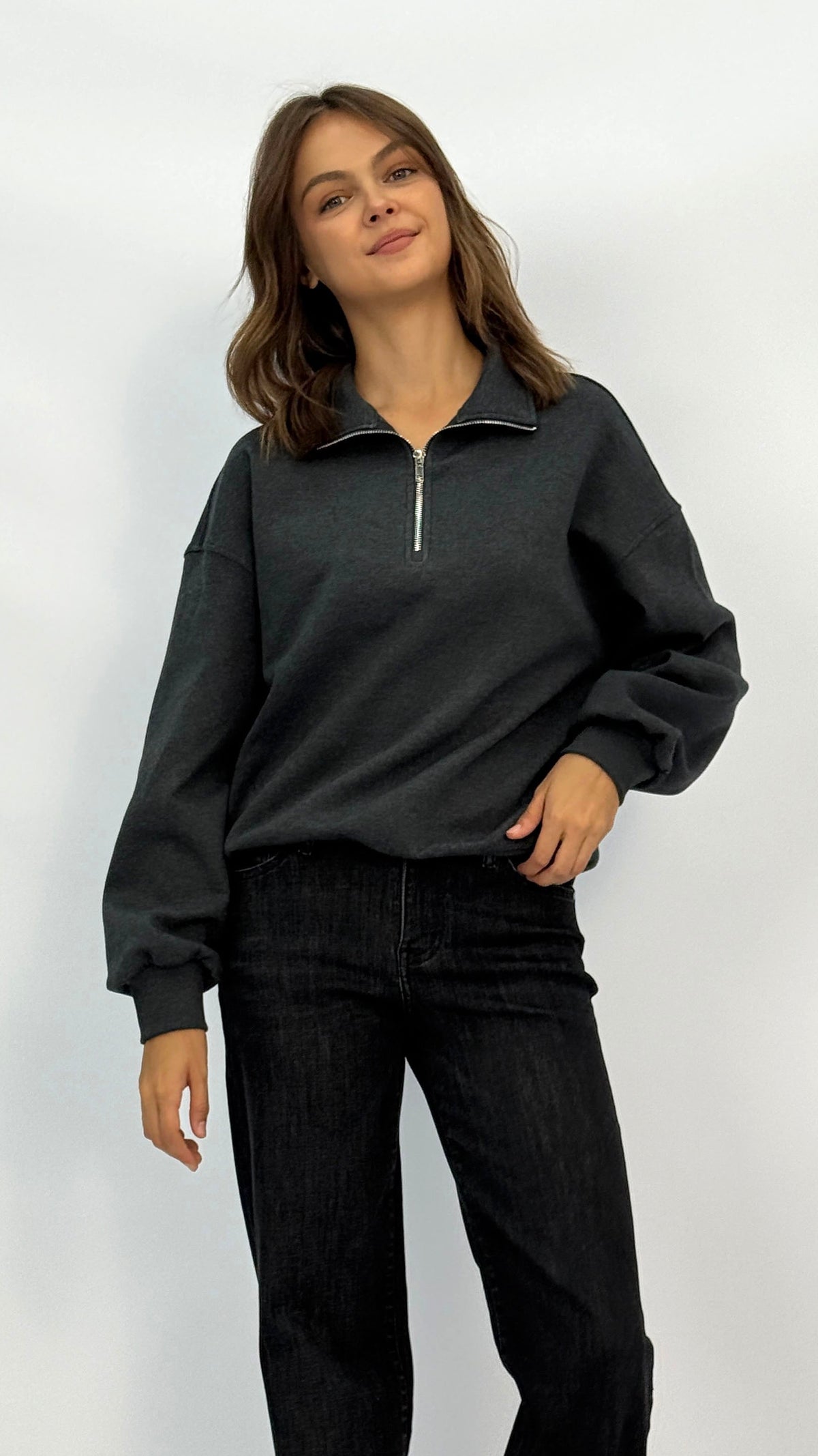 Tiff Charcoal Quarter-Zip Sweatshirt