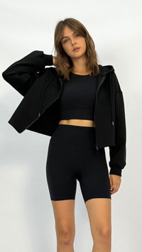 Luna Black Cropped Front Zip Hoodie