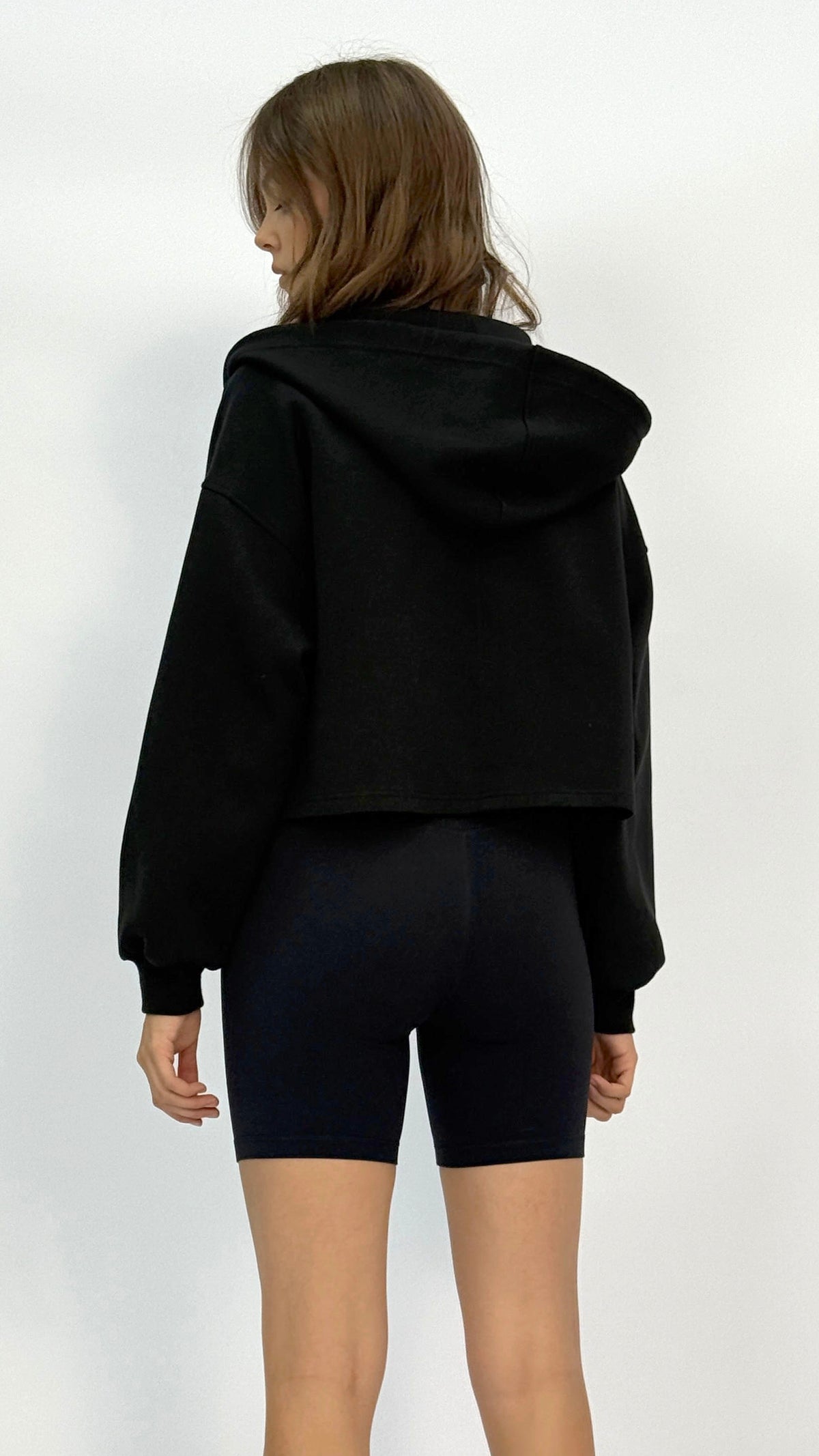Luna Black Cropped Front Zip Hoodie