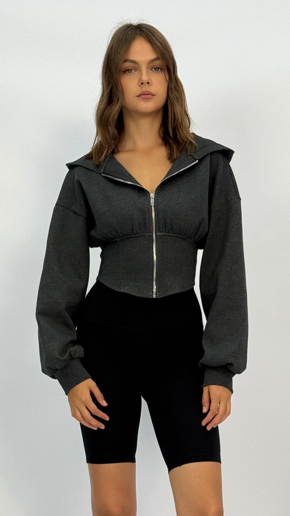 Dani Charcoal Cropped Zip Up Hoodie