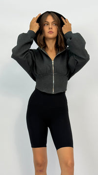 Dani Charcoal Cropped Zip Up Hoodie