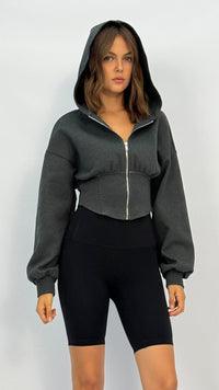 Dani Charcoal Cropped Zip Up Hoodie