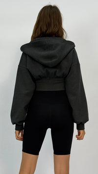 Dani Charcoal Cropped Zip Up Hoodie