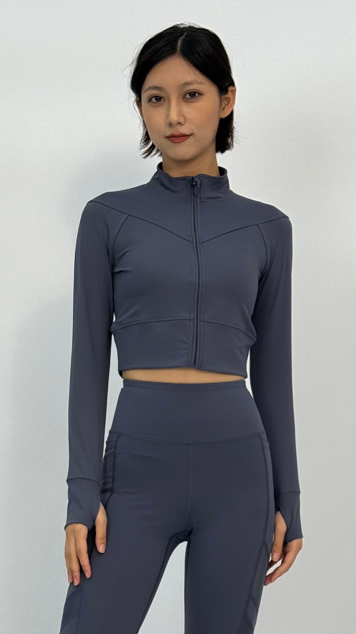 Navy Cropped Yoga Jacket
