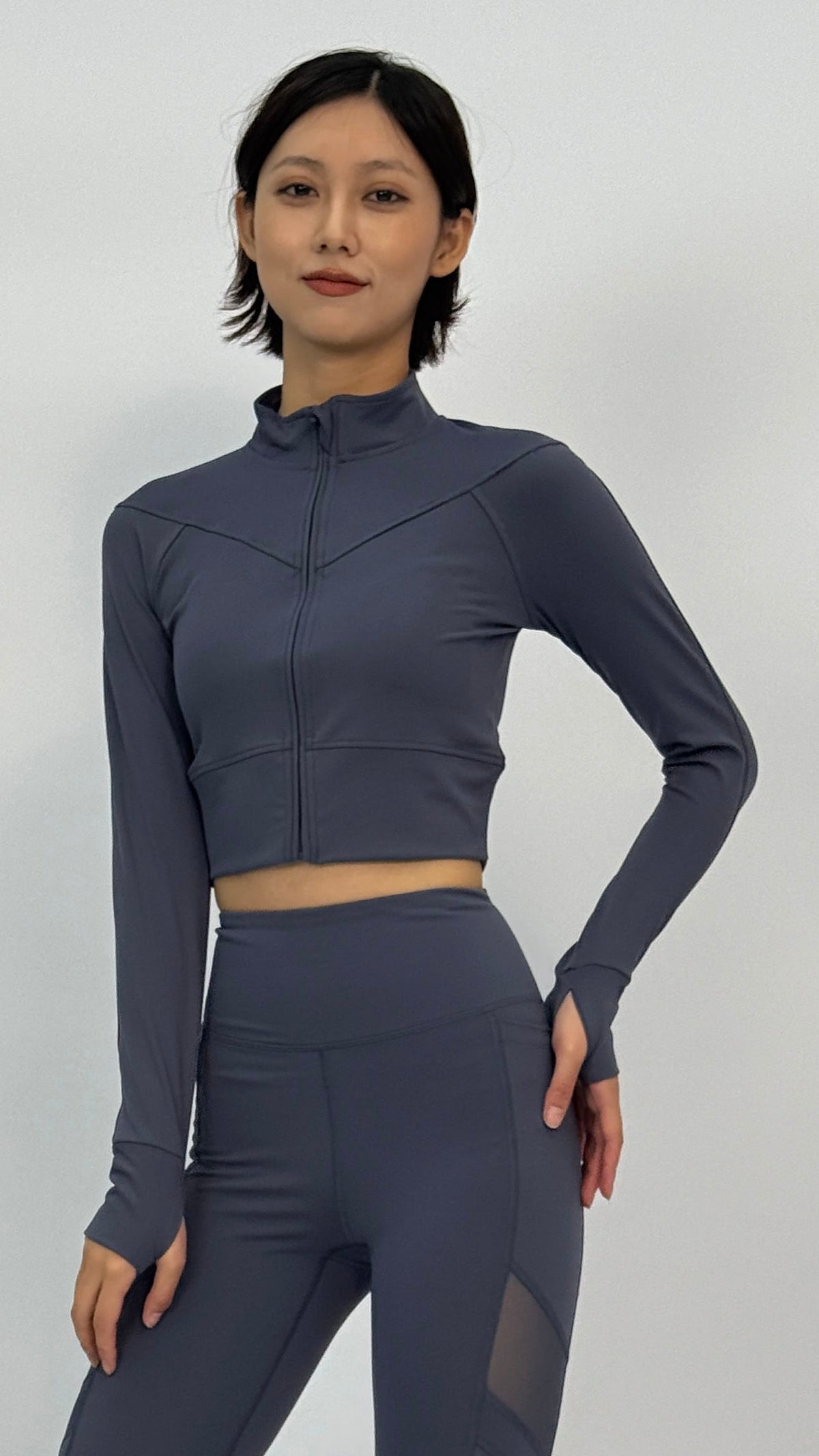 Navy Cropped Yoga Jacket