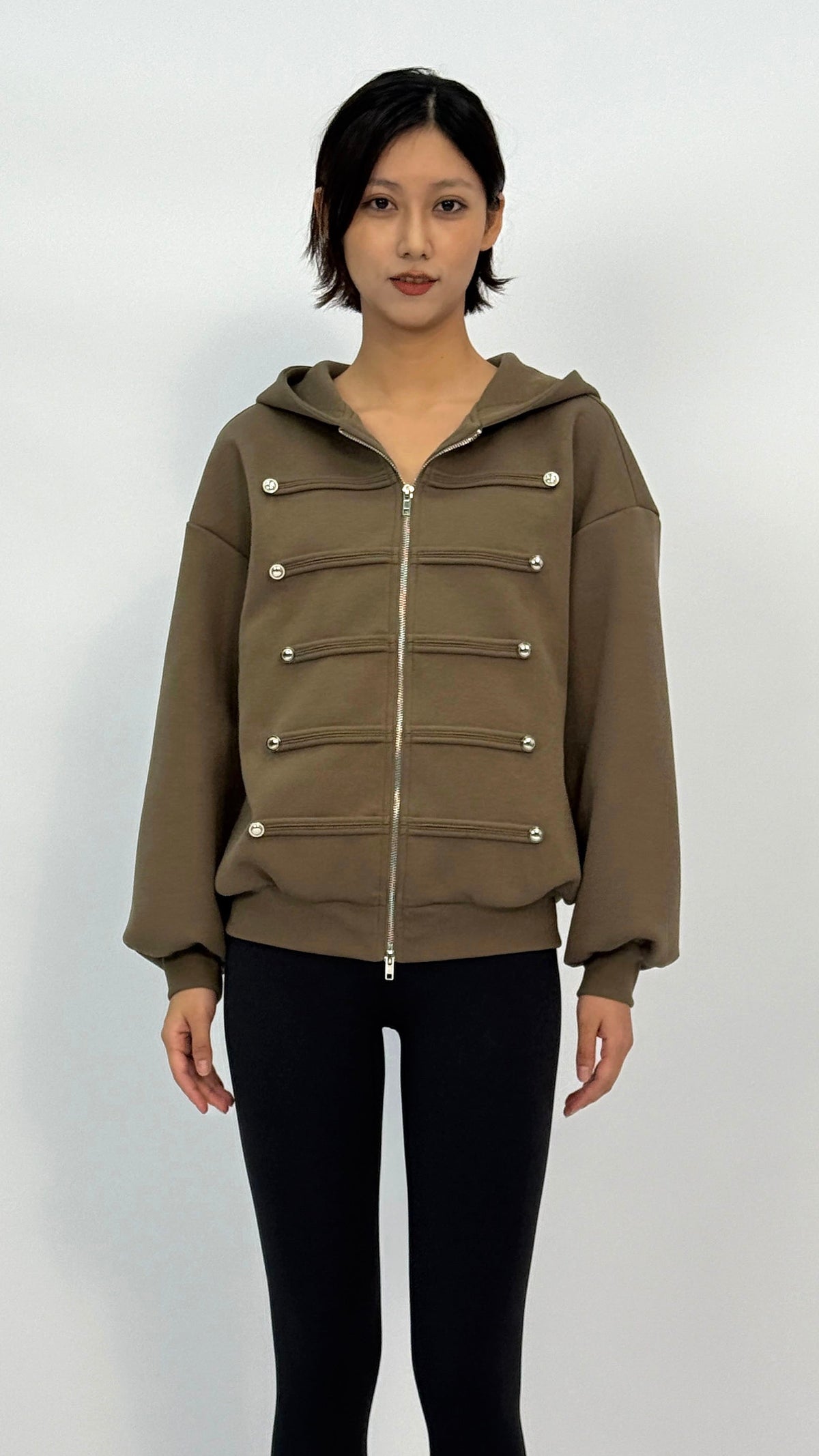 Lindor Olive Decorative Metal‑Button Jacket