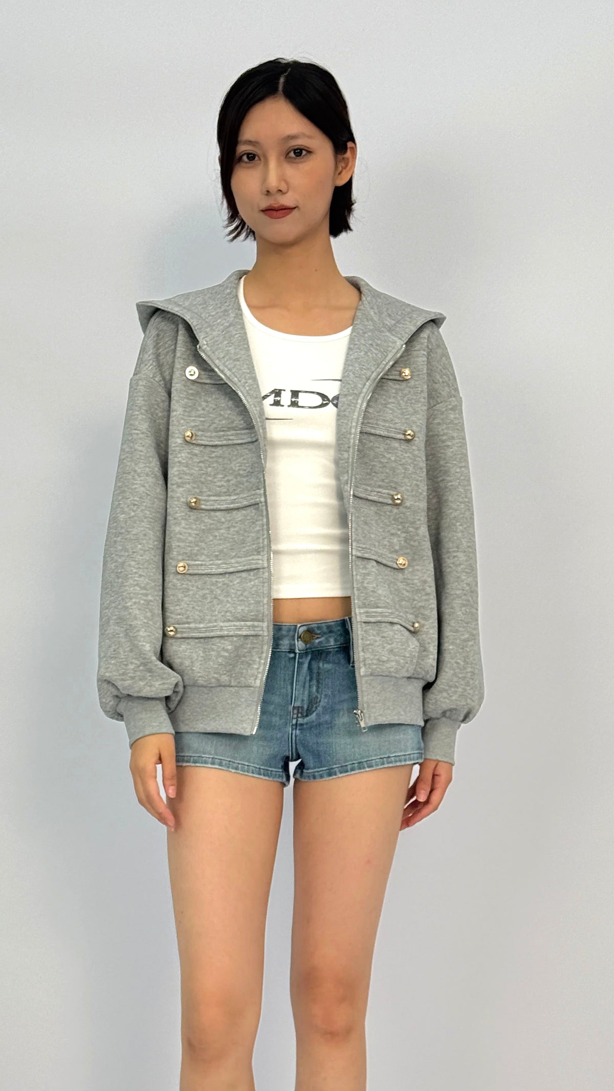 Lindor Grey Decorative Metal‑Button Jacket
