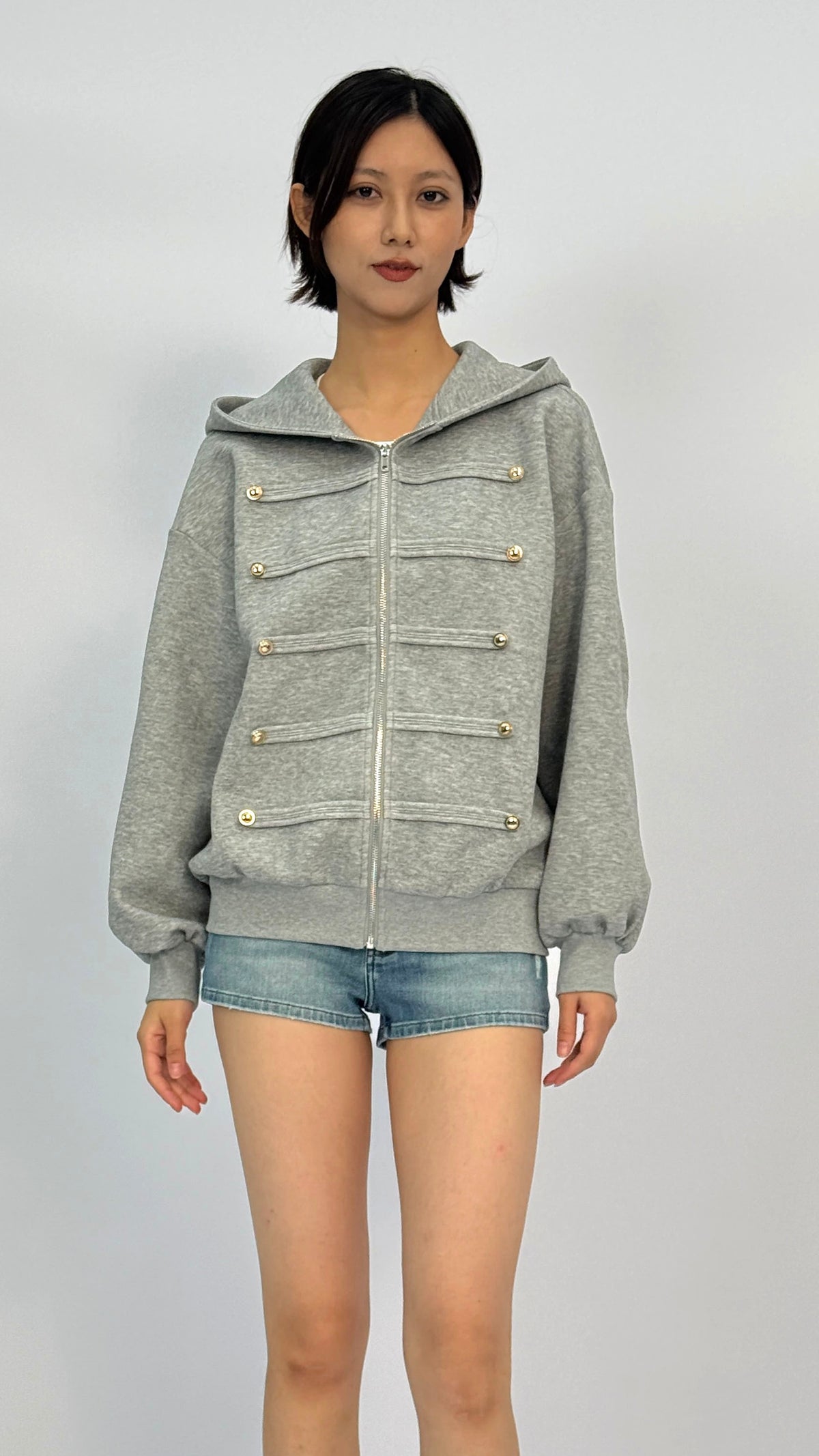 Lindor Grey Decorative Metal‑Button Jacket