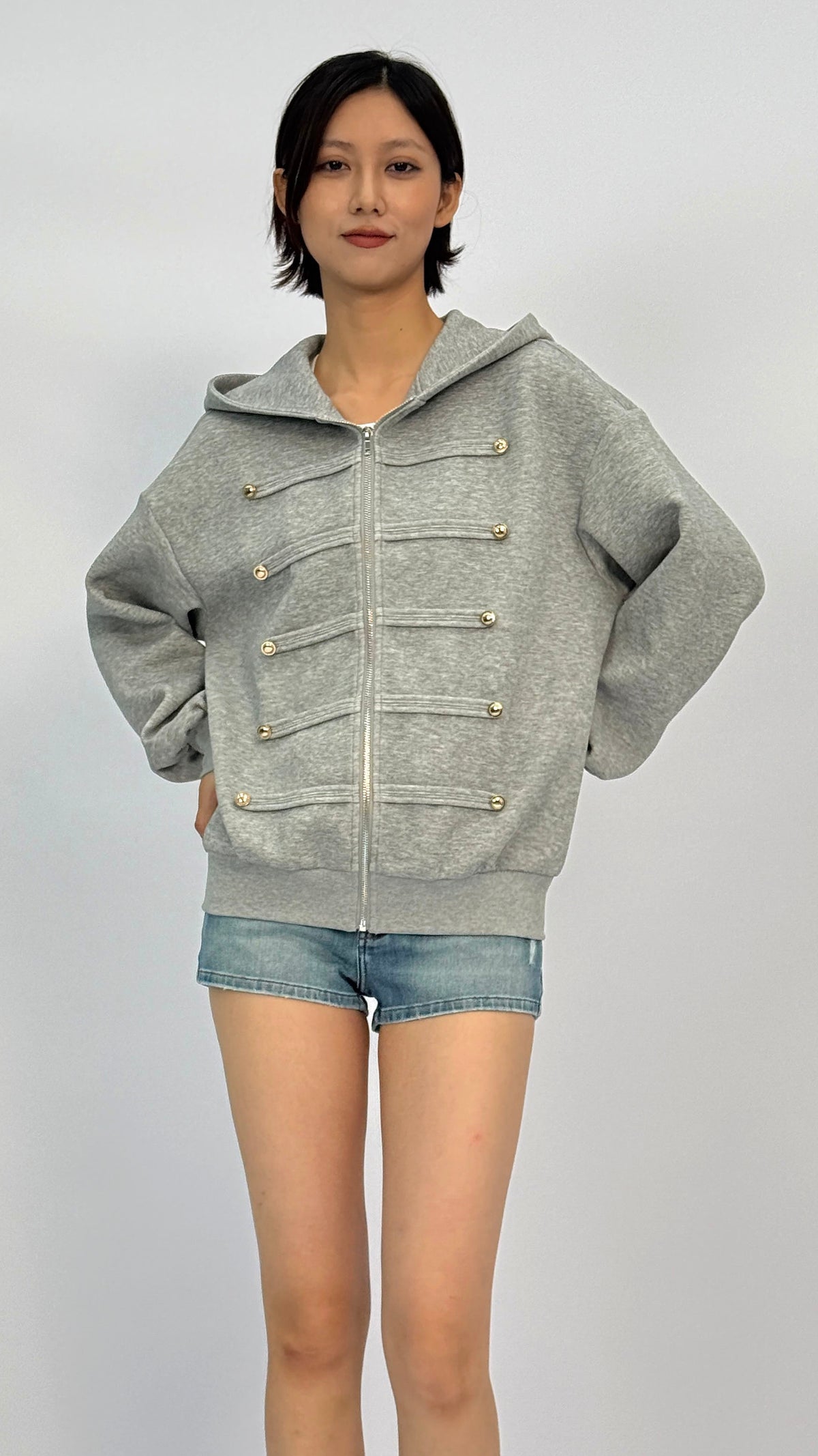 Lindor Grey Decorative Metal‑Button Jacket