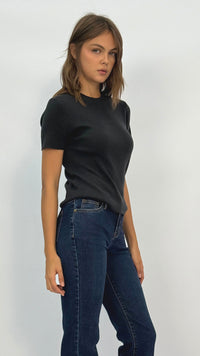 Mona Charcoal Mock-neck Ribbed Top