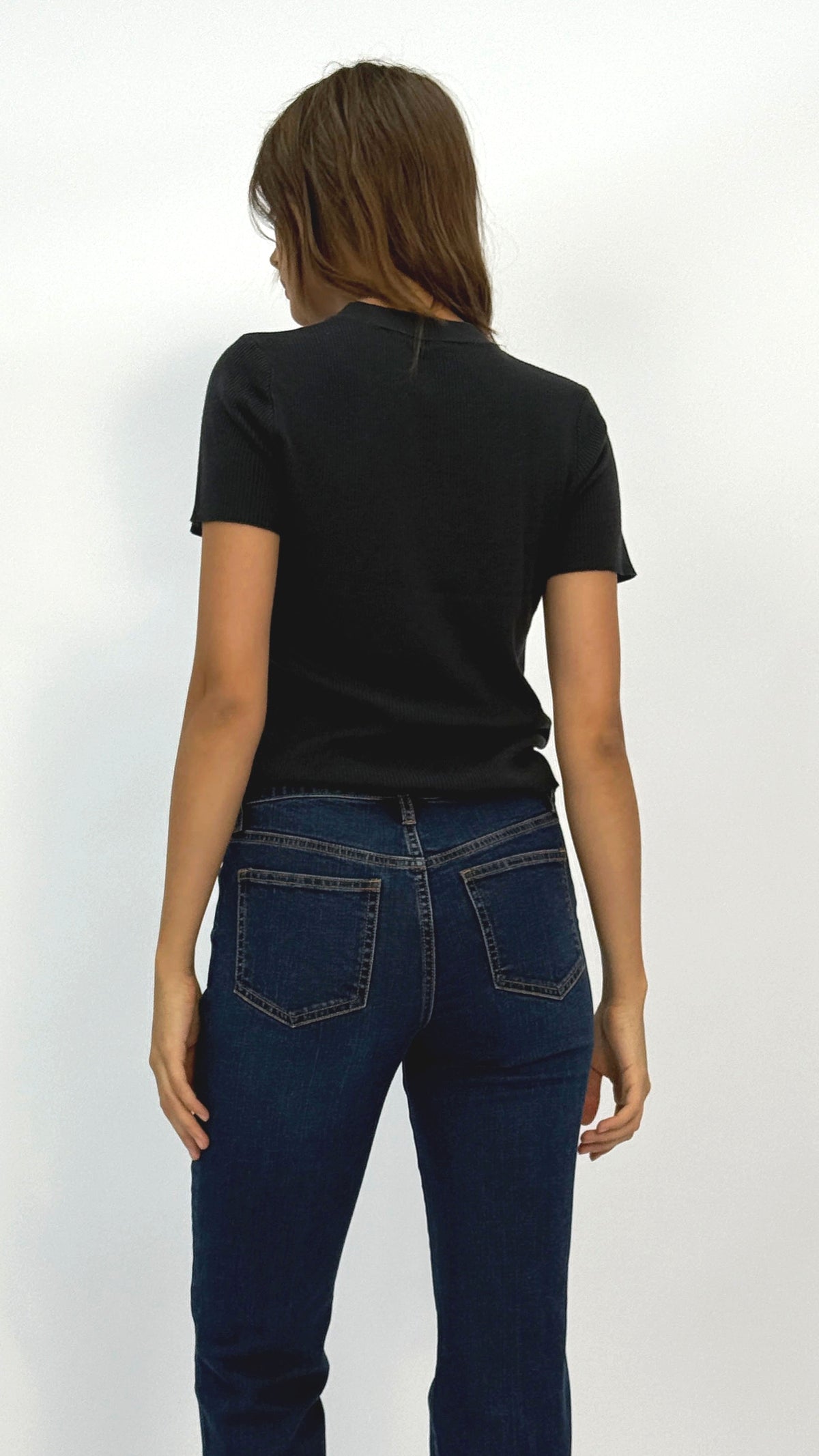 Mona Charcoal Mock-neck Ribbed Top
