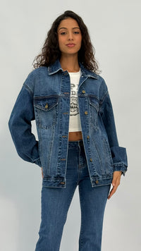 Macie Oversized Medium Vintage Wash Denim Jacket