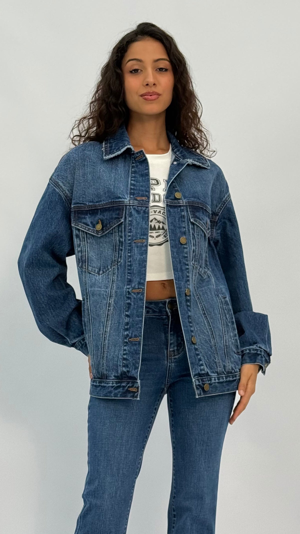 Macie Oversized Medium Vintage Wash Denim Jacket
