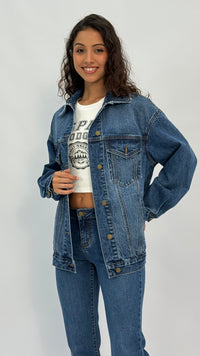 Macie Oversized Medium Vintage Wash Denim Jacket