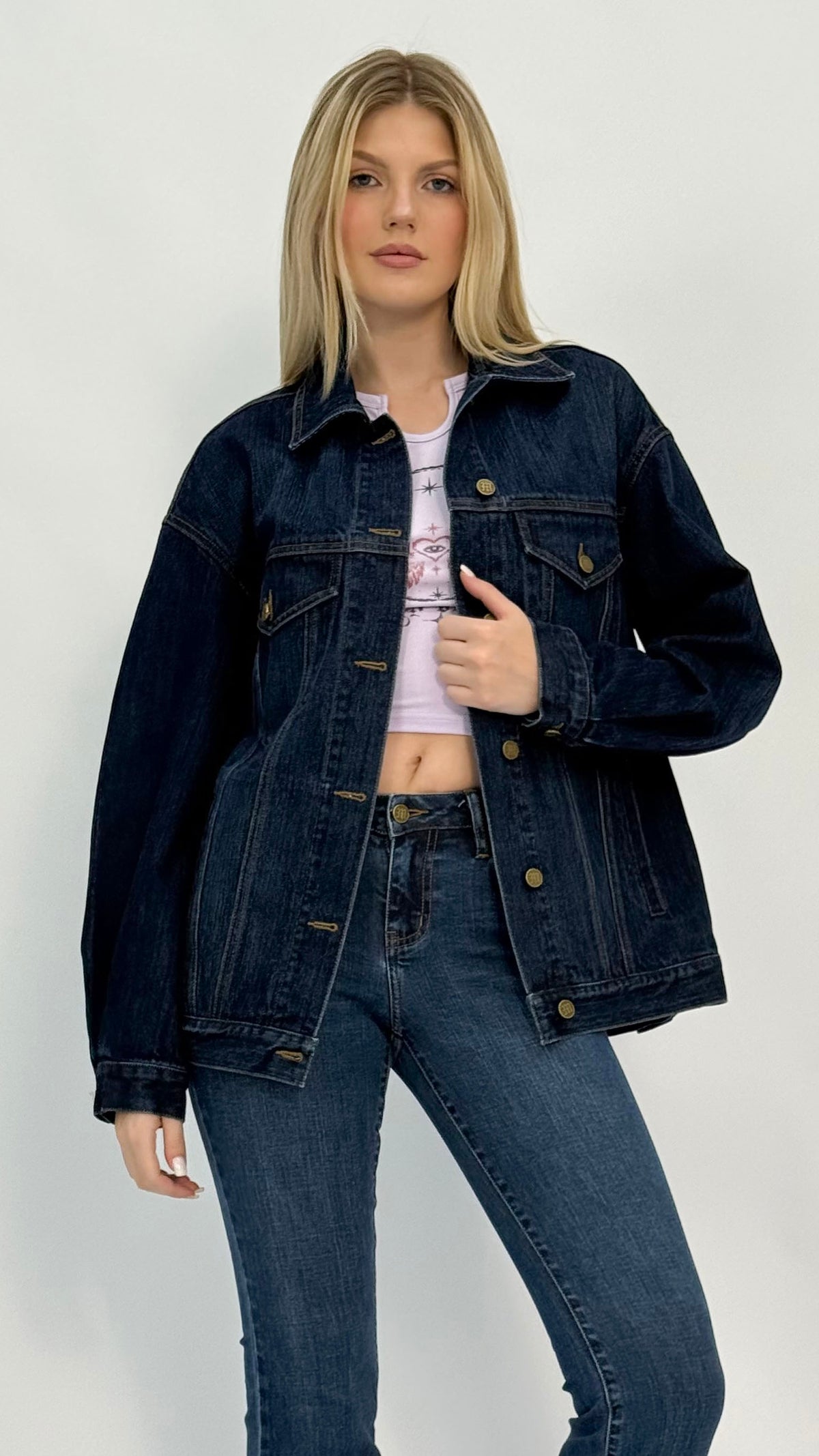 Macie Oversized Dark Wash Denim Jacket