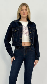 Eva Cropped Dark Wash Denim Jacket