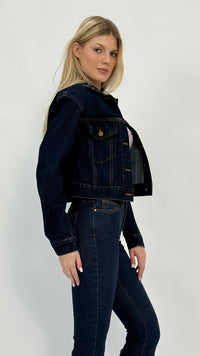 Eva Cropped Dark Wash Denim Jacket