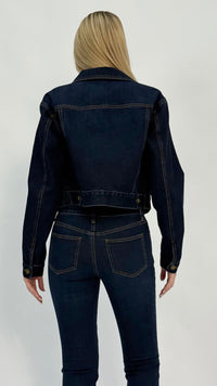 Eva Cropped Dark Wash Denim Jacket