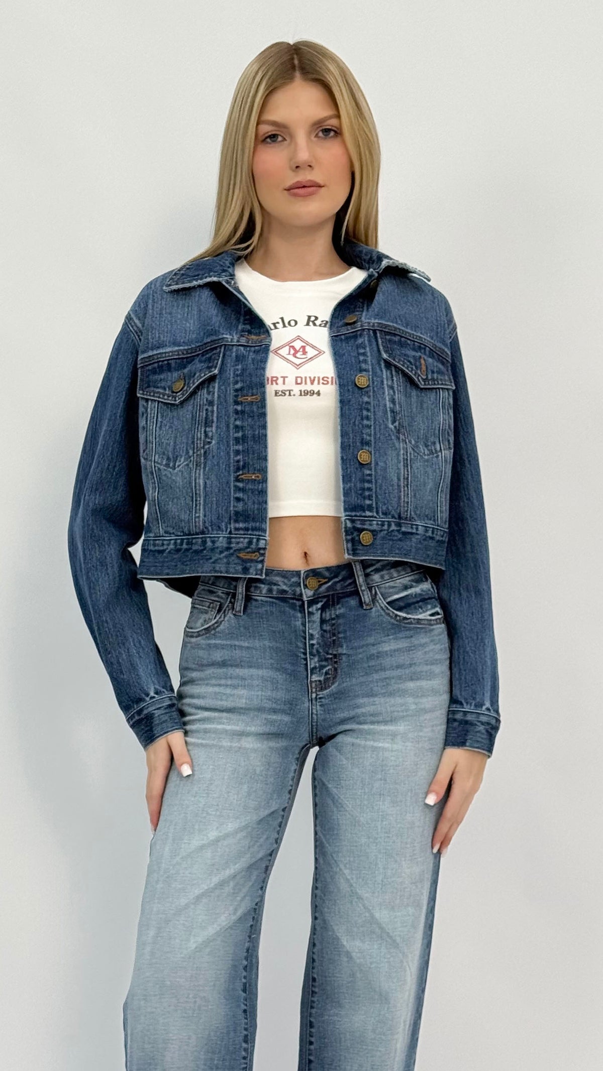 Cassie Medium Wash Cropped Denim Jacket