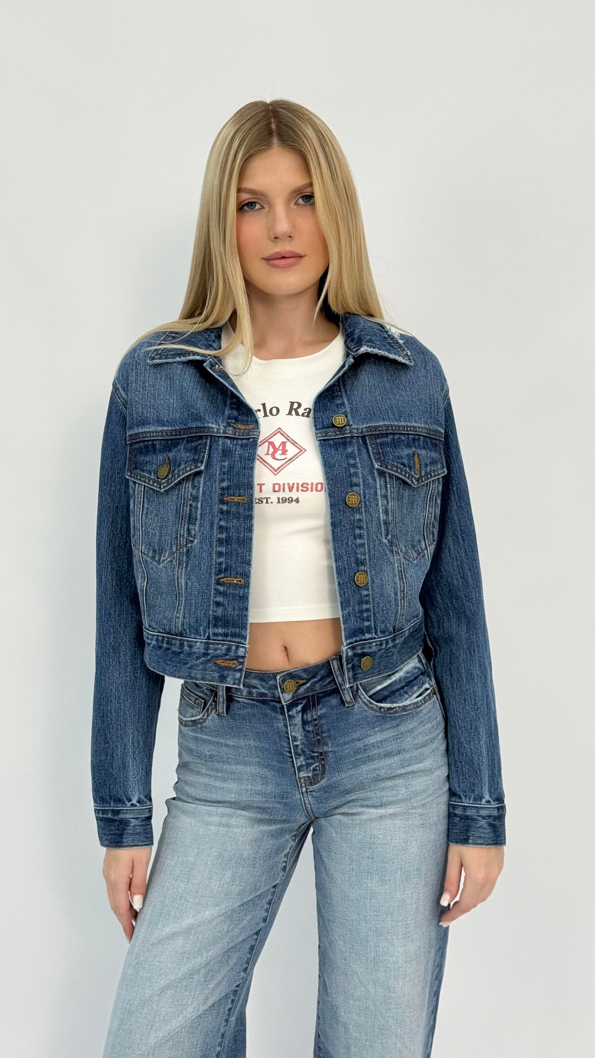 Cassie Medium Wash Cropped Denim Jacket
