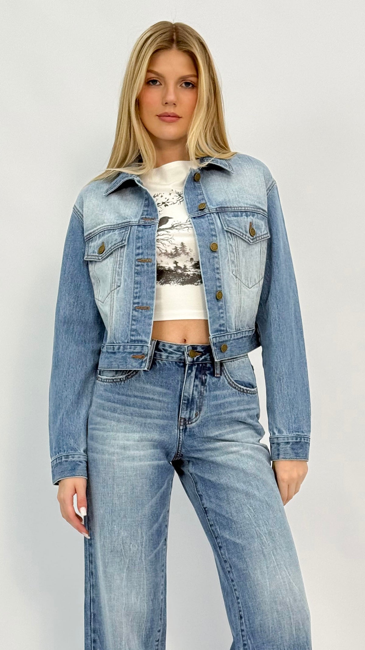 Cassie Light Wash Cropped Denim Jacket