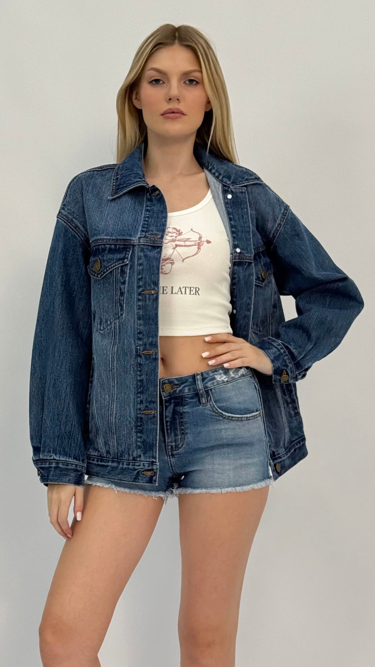 Macie Oversized Dark Vintage Wash Denim Jacket