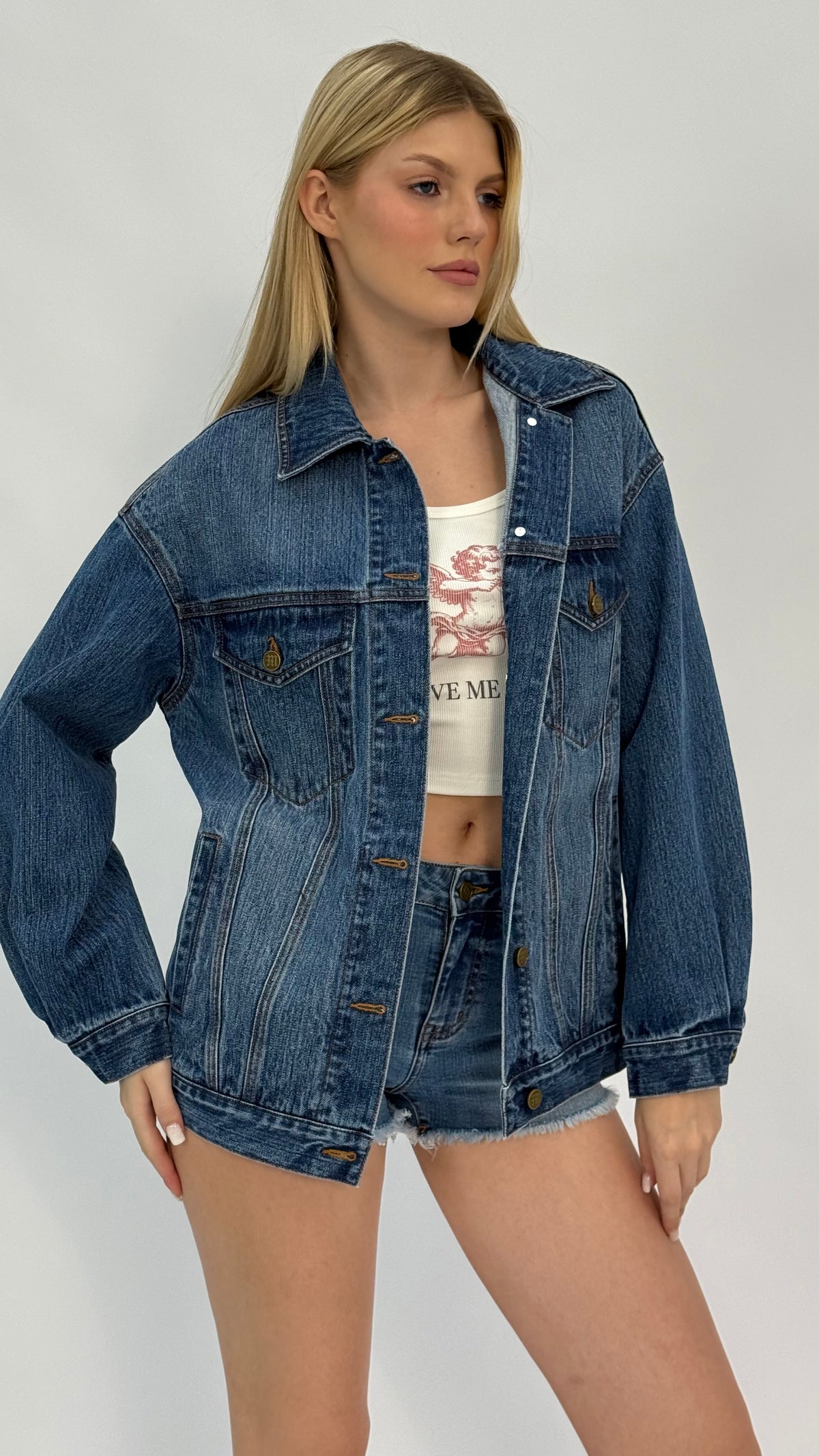 Macie Oversized Dark Vintage Wash Denim Jacket