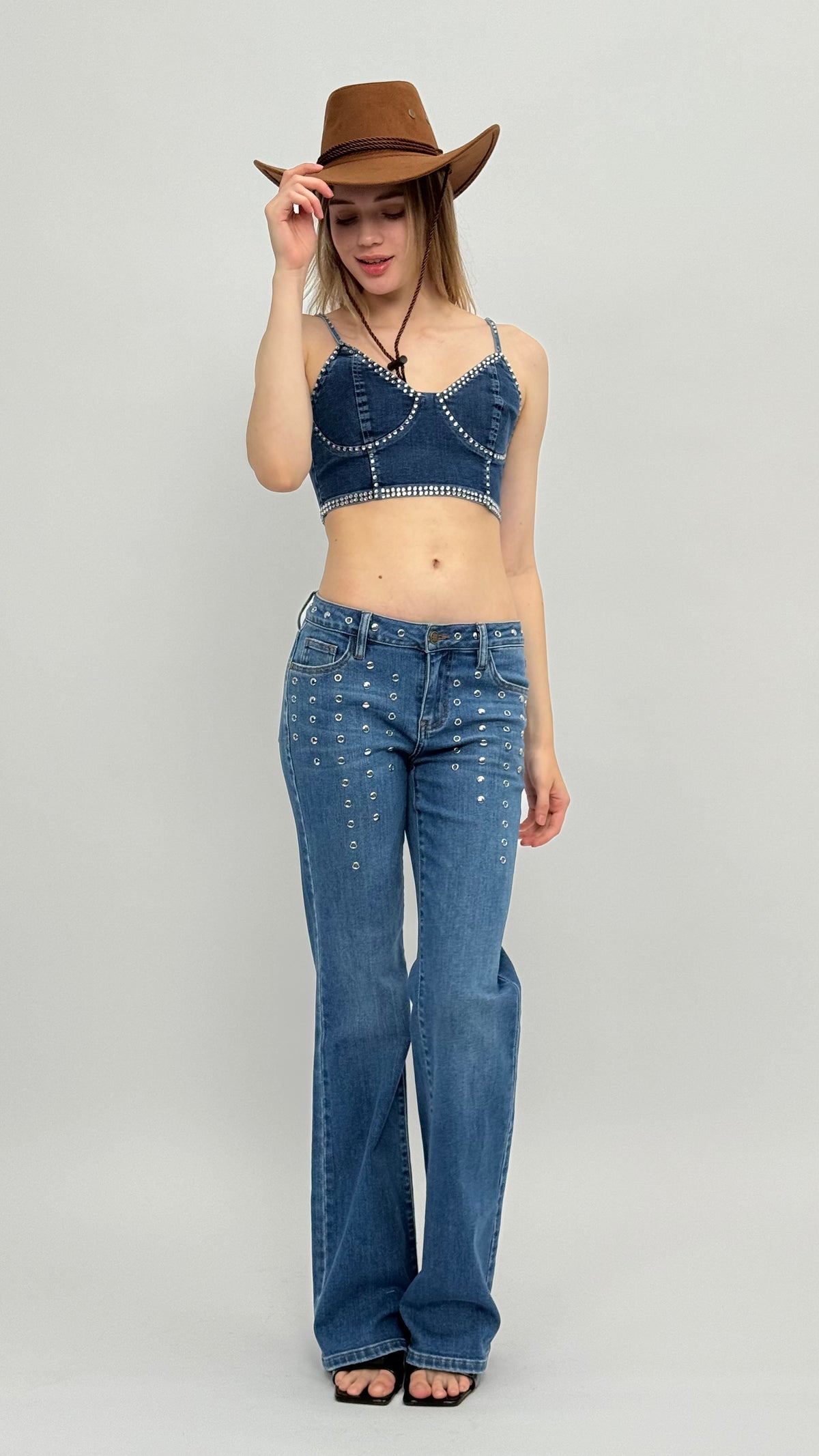 Kara Low Waisted Rivet Jeans