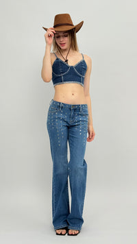 Kara Low Waisted Rivet Jeans