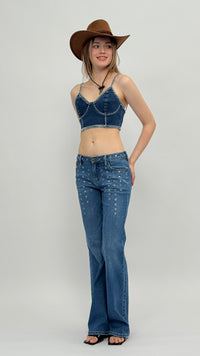 Kara Low Waisted Rivet Jeans