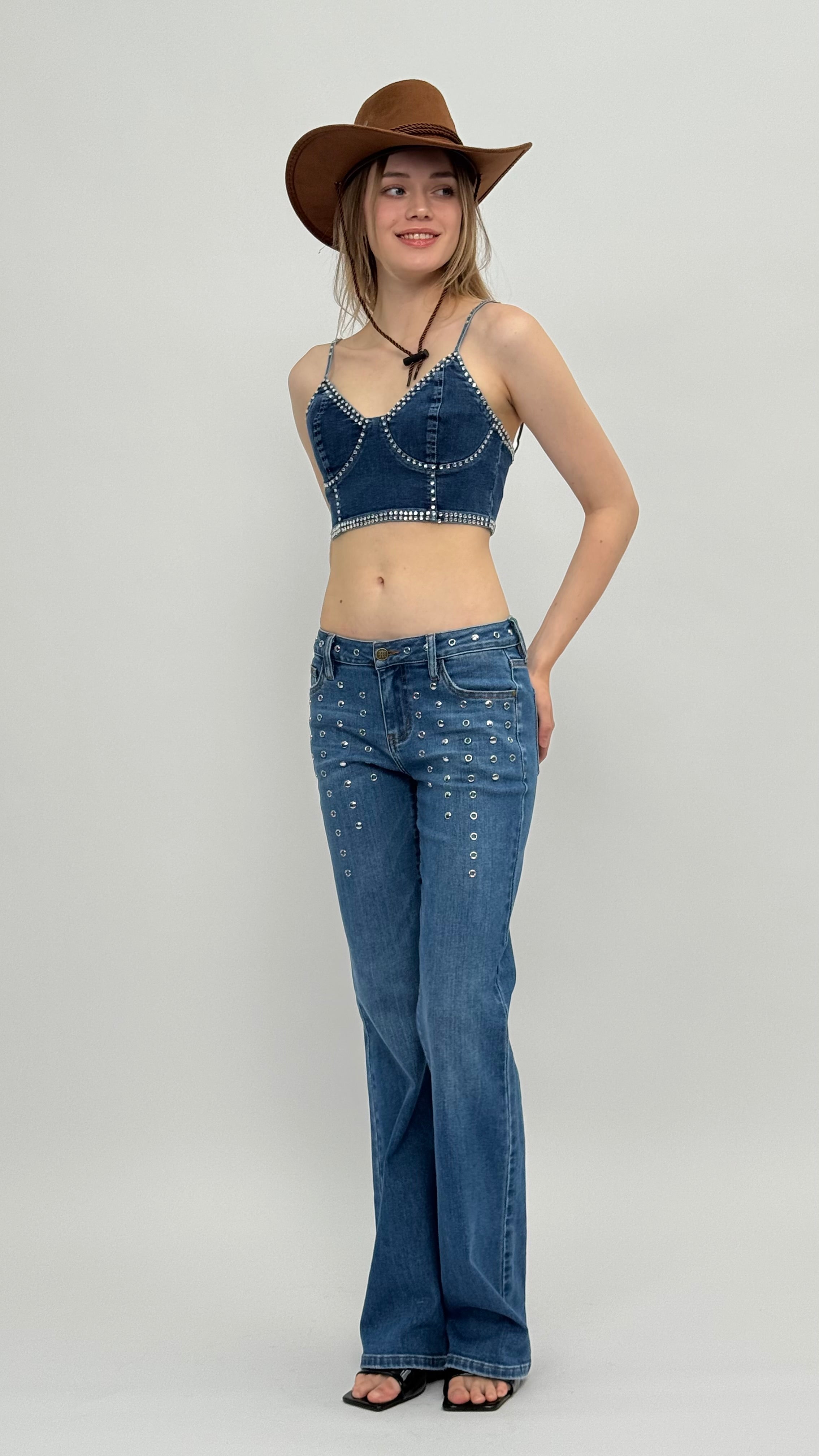 Kara Low Waisted Rivet Jeans