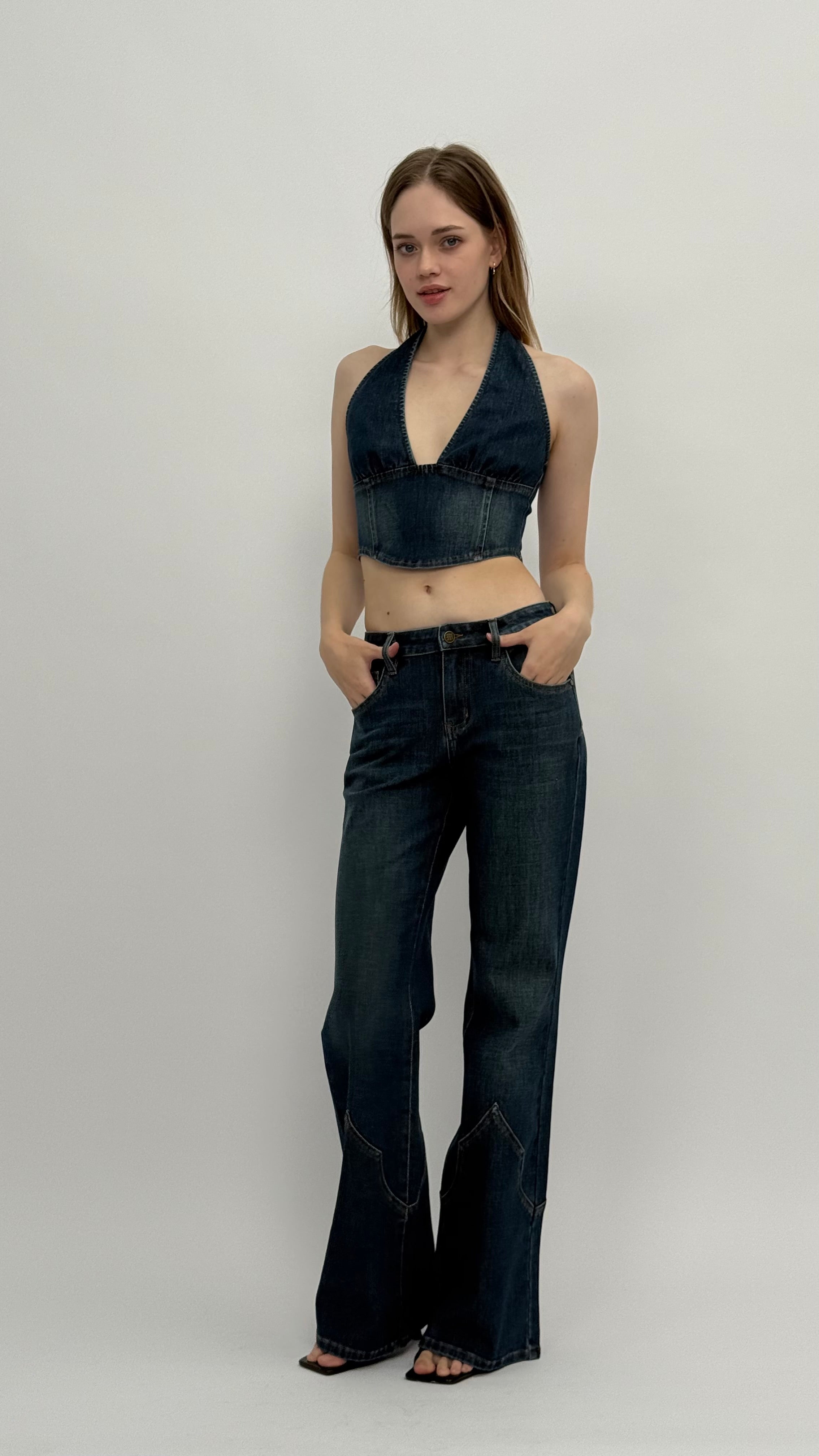 Miley Dark Wash Halter Top
